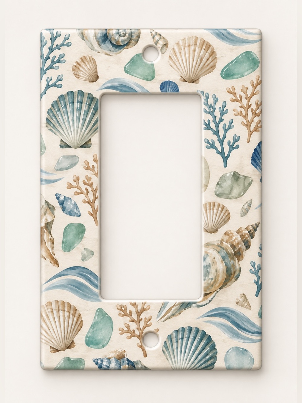 Coastal Sea Glass Seashell Coral Rocker GFCI Wall Plate Cover Beach Decor